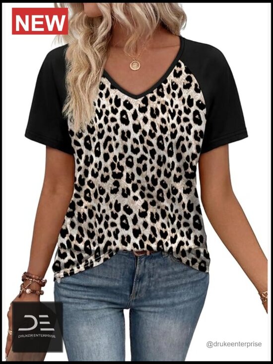 Tops - Boho Short Sleeve Raglan Top V-Neck Loose Fit Tee